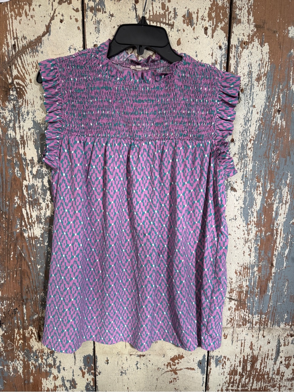 Jodifl Smocked Ruffle Sleeveless Top - Purple Pattern size small
